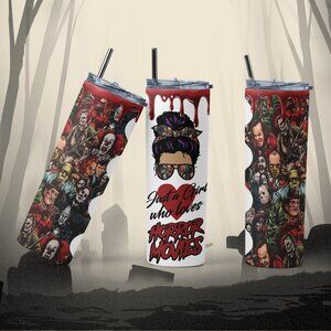 Personalized Girl loves Horror Movies 20 Oz Stainless Steel Tumbler